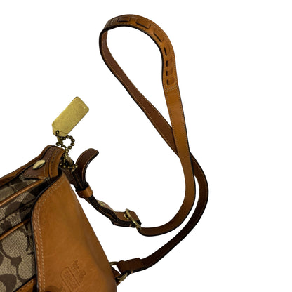 Used COACH Signature Canvas Leather Signature Canvas Flap Bag Crossbody Bag Brown Beige