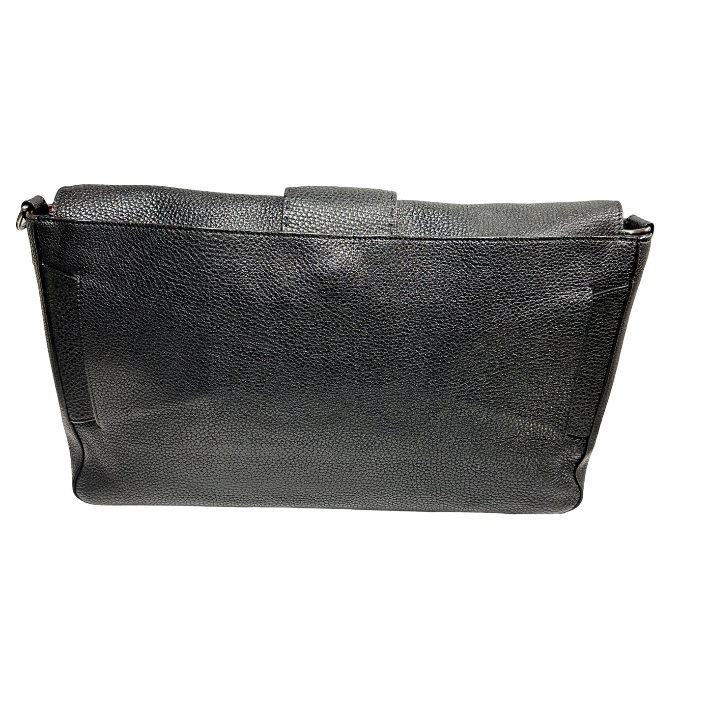 Used FENDI Calfskin Leather Baguette messenger Messenger Bag PHW Black