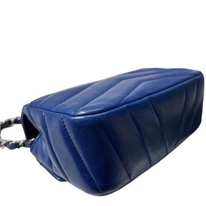 Used CHANEL Calfskin Leather FLAP Cross Body Bag Navy Blue PHW