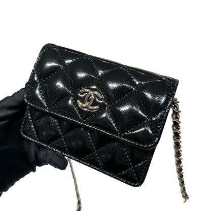 CHANEL MINI POUCH WITH CHAIN BLACK SHINY LAMBSKIN GHW [3000641]
