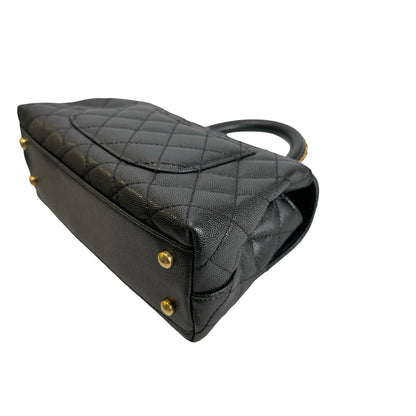 Used CHANEL Quilted Caviar Coco Handle Handbag Black Gold