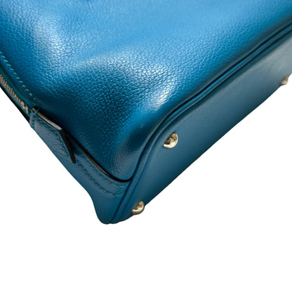 Used HERMES Leather Bolide Mini Handbag Blue