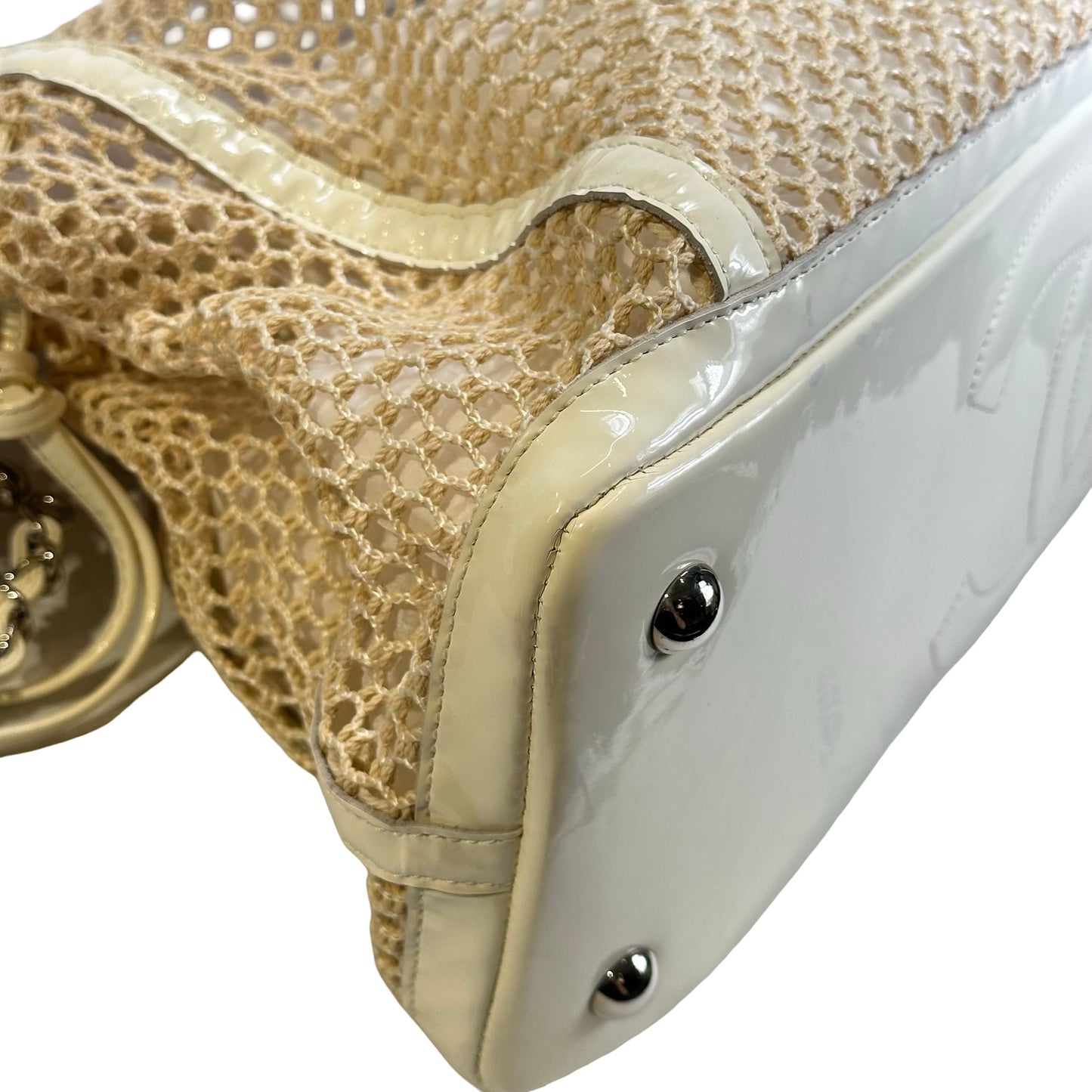 Used CHANEL Net Quilted Classic Flap Net Bag Shoulder Bag White Silver
