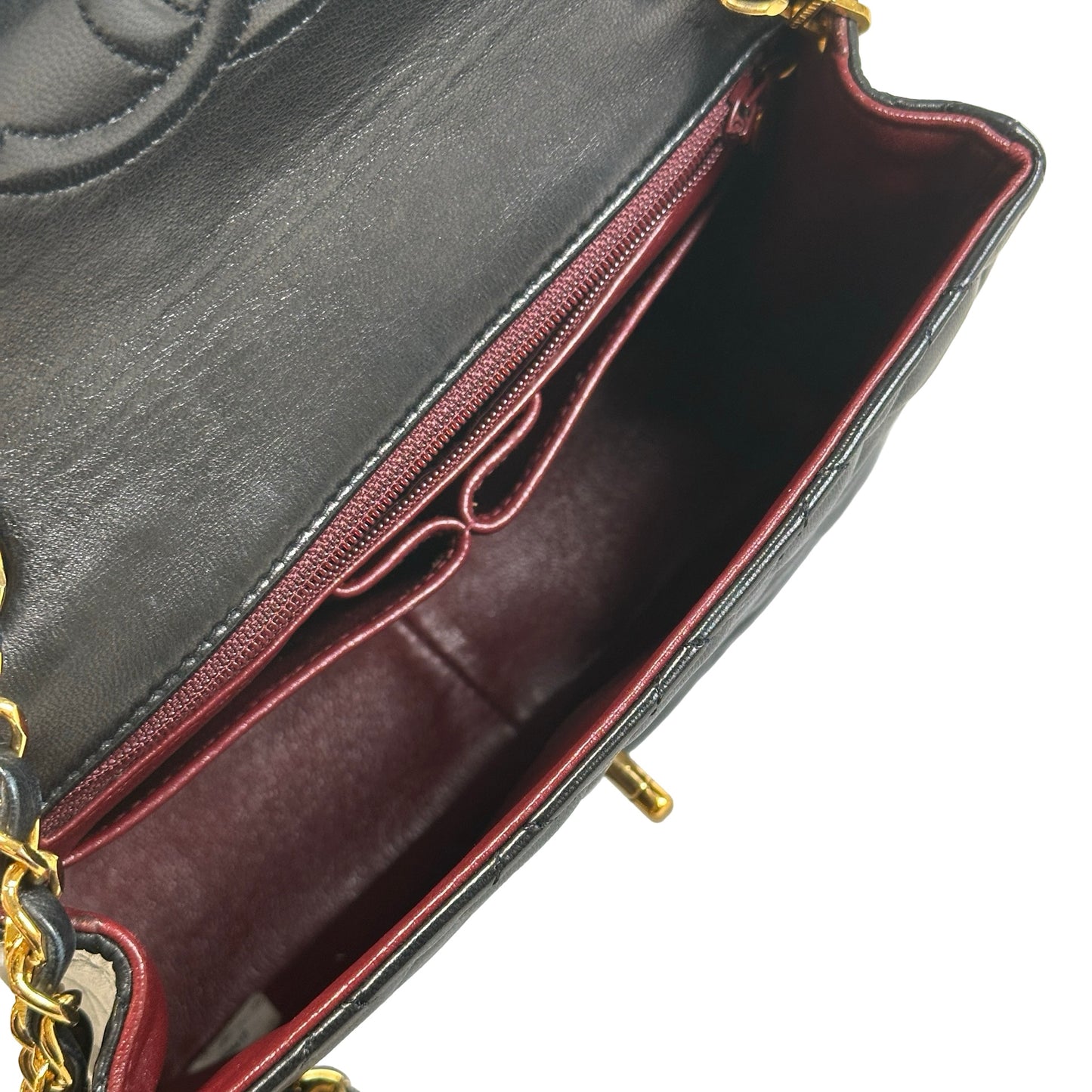 Used CHANEL Quilted Lambskin Mini Square Flap Chain Shoulder Bag Black Gold