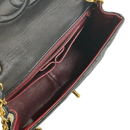 Used CHANEL Quilted Lambskin Mini Square Flap Chain Shoulder Bag Black Gold
