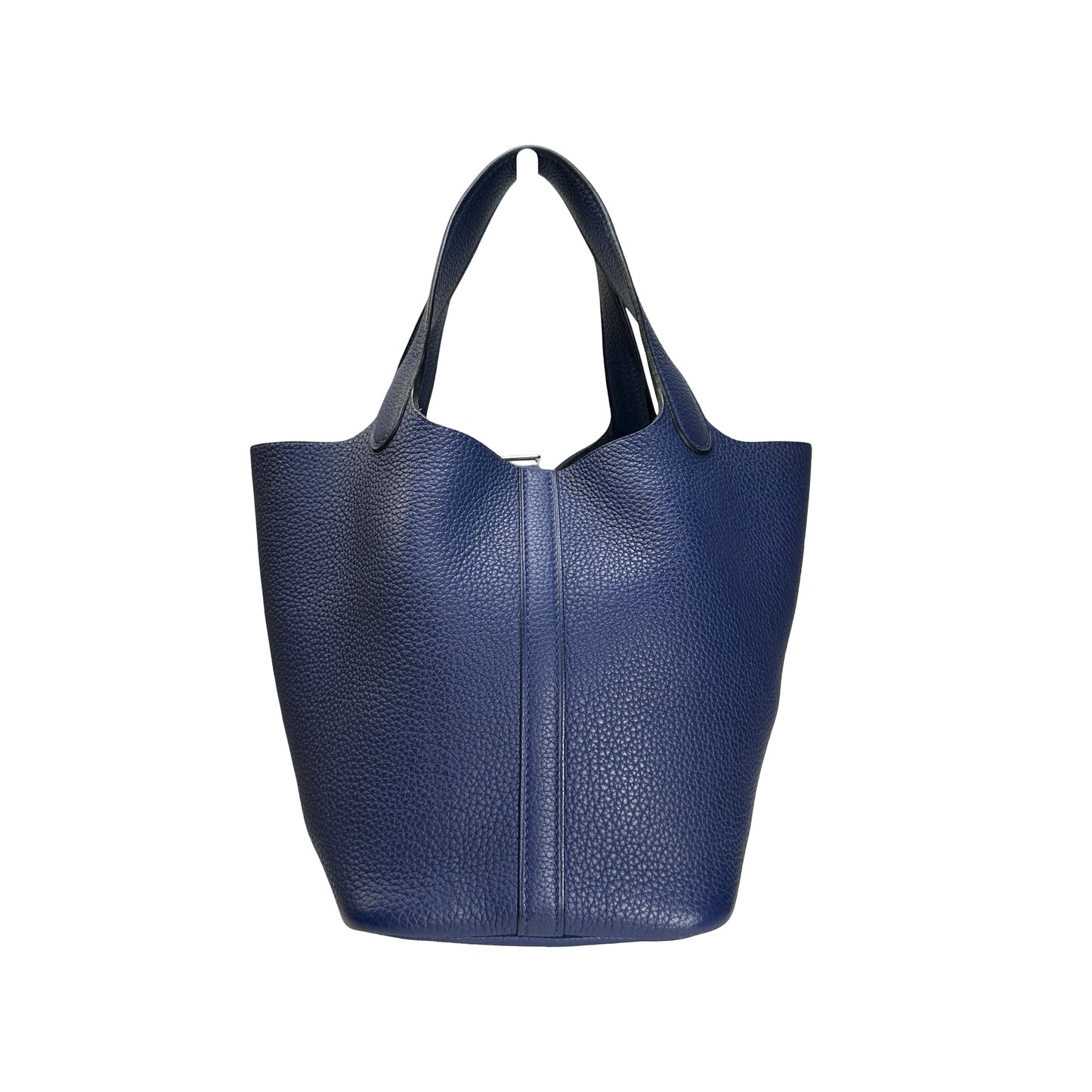 Used HERMES Clemence Leather Picotin 18 Bucket Bag Blue PHW