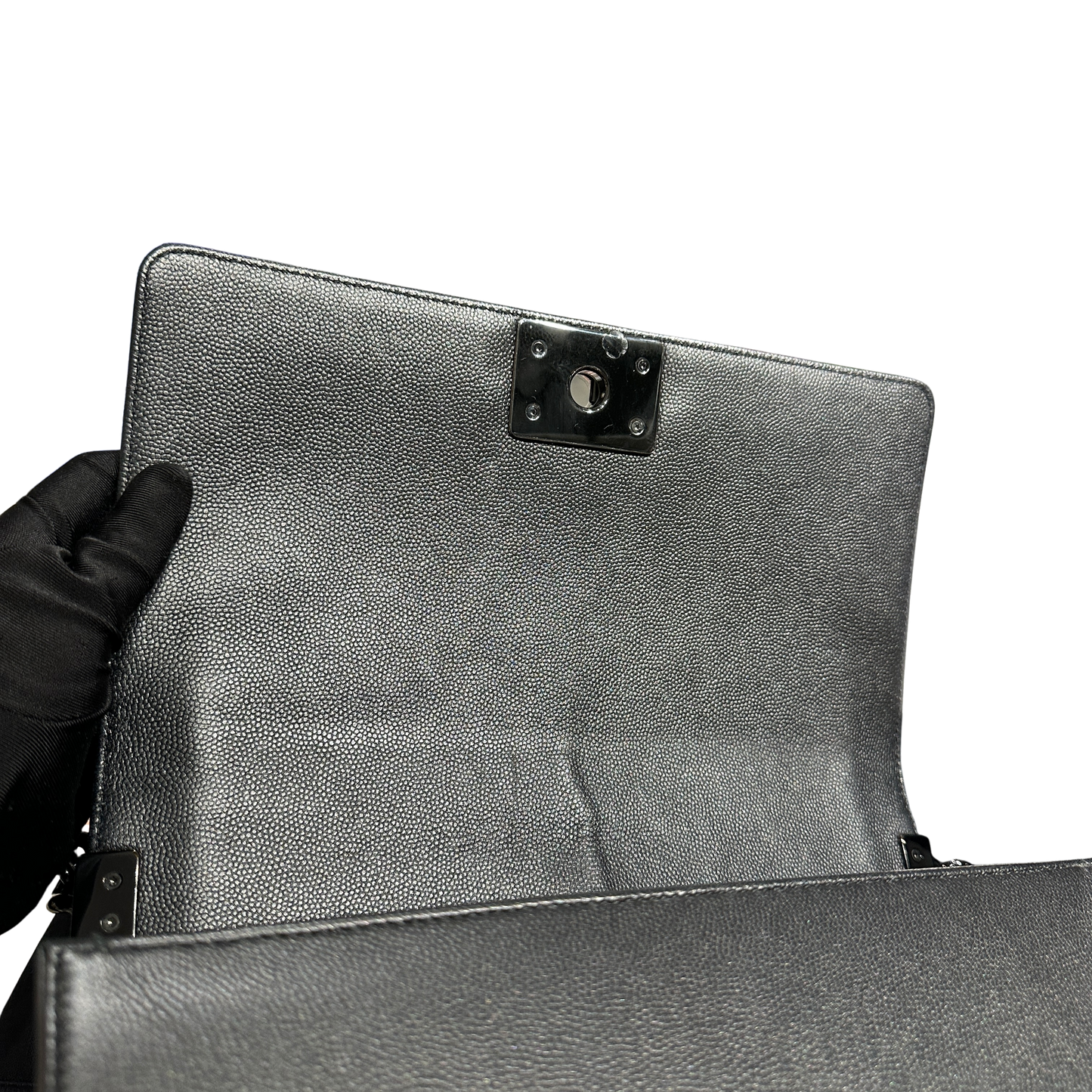 Used CHANEL Quilted Caviar Boy Chain Shoulder Bag Black