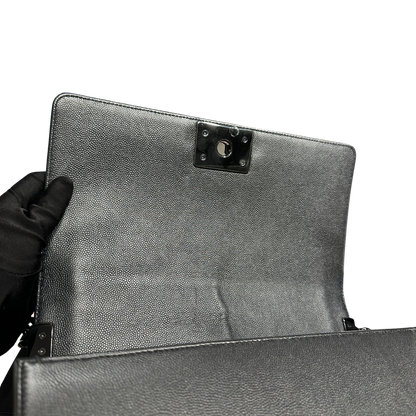 Used CHANEL Quilted Caviar Boy Chain Shoulder Bag Black