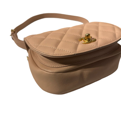 Used CHANEL Calfskin Leather 21S Messenger Bag Beige GHW