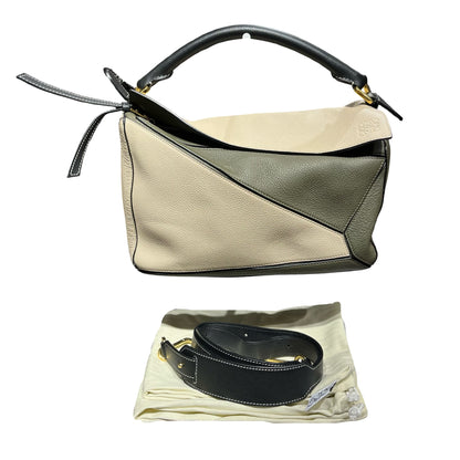 Used LOEWE Puzzle Crossbody Bag Beige Green