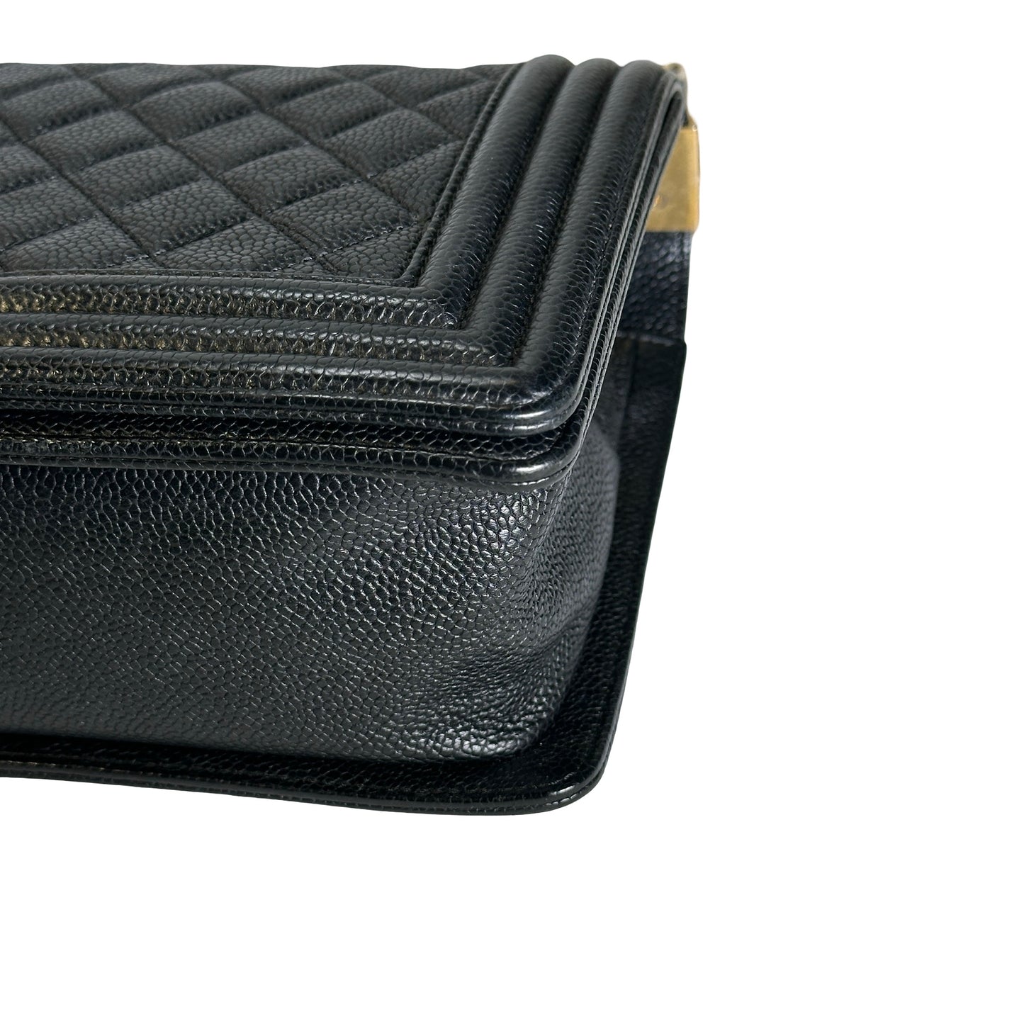 Used CHANEL Caviar Quilted Boy Chain Shoulder Bag Black