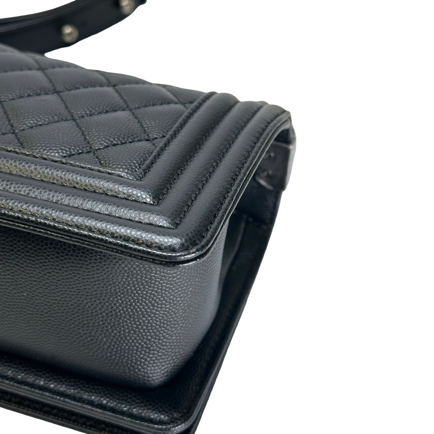 Used CHANEL Quilted Caviar Boy Chain Shoulder Bag Black