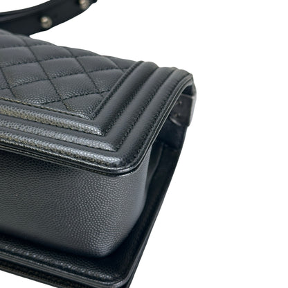 Used CHANEL Quilted Caviar Boy Chain Shoulder Bag Black