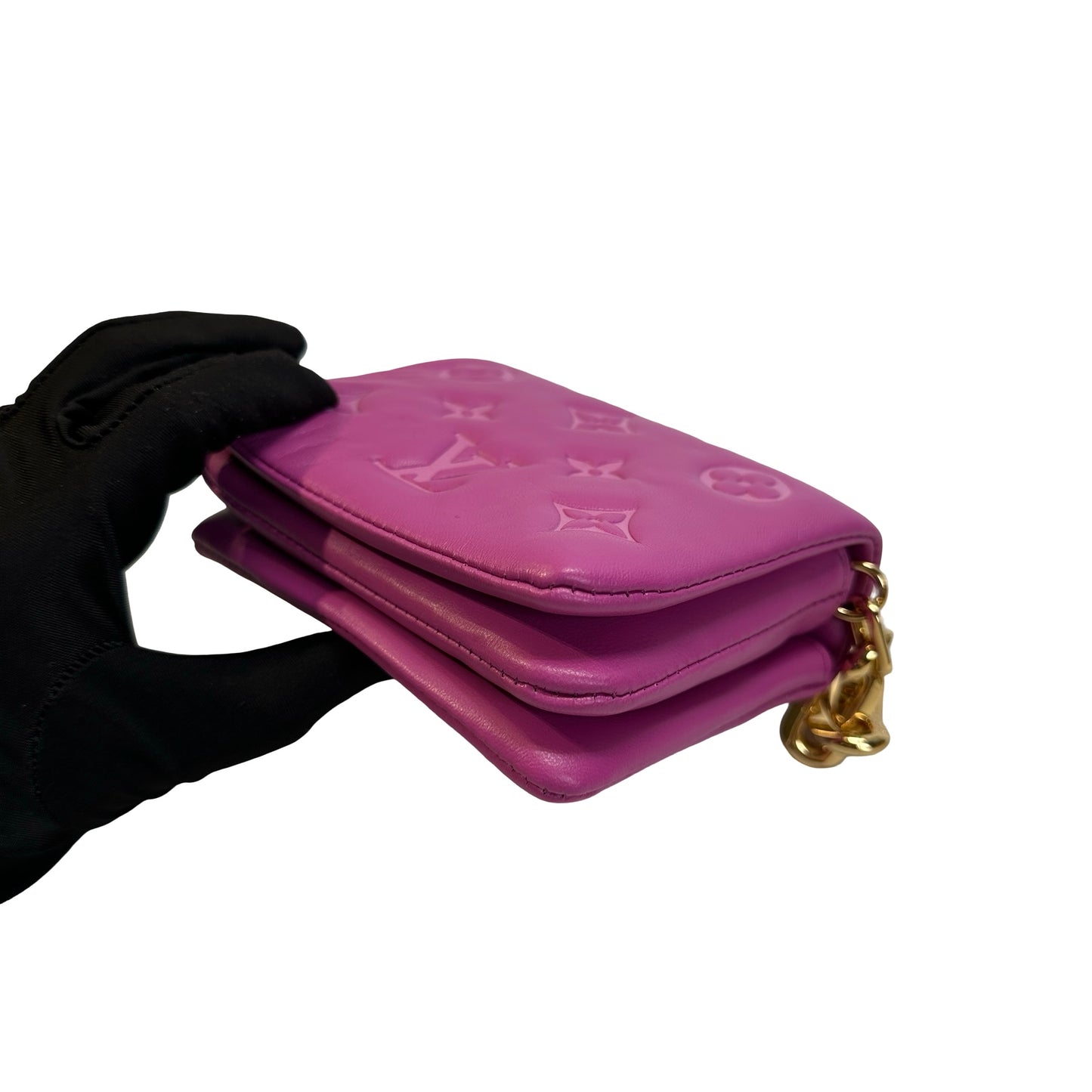 Used LOUIS VUITTON Monogram Embossed Lambskin Coussin Mini Bag Purple， GHW