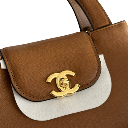 Brand New CHANEL Caviar Coco Handle Handbag Brown Gold