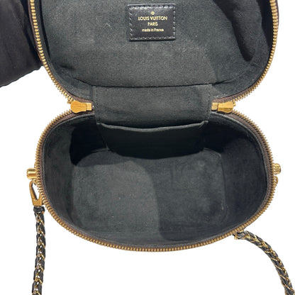 Used Louis Vuitton Monogram Eclipse Coated Canvas Vanity Chain Pouch Cross Body Bag Brown GHW