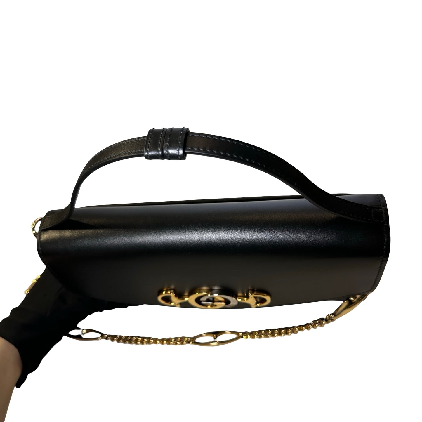 GUCCI Leather Zumi Shoulder Bag Black
