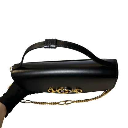 GUCCI Leather Zumi Shoulder Bag Black