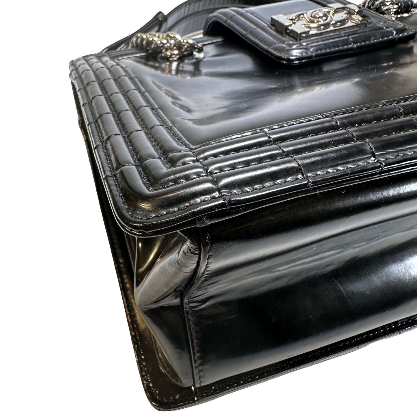 Used CHANEL Patent Leather Boy Shopping Tote Tote Bag Black PHW
