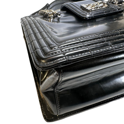 Used CHANEL Patent Leather Boy Shopping Tote Tote Bag Black PHW