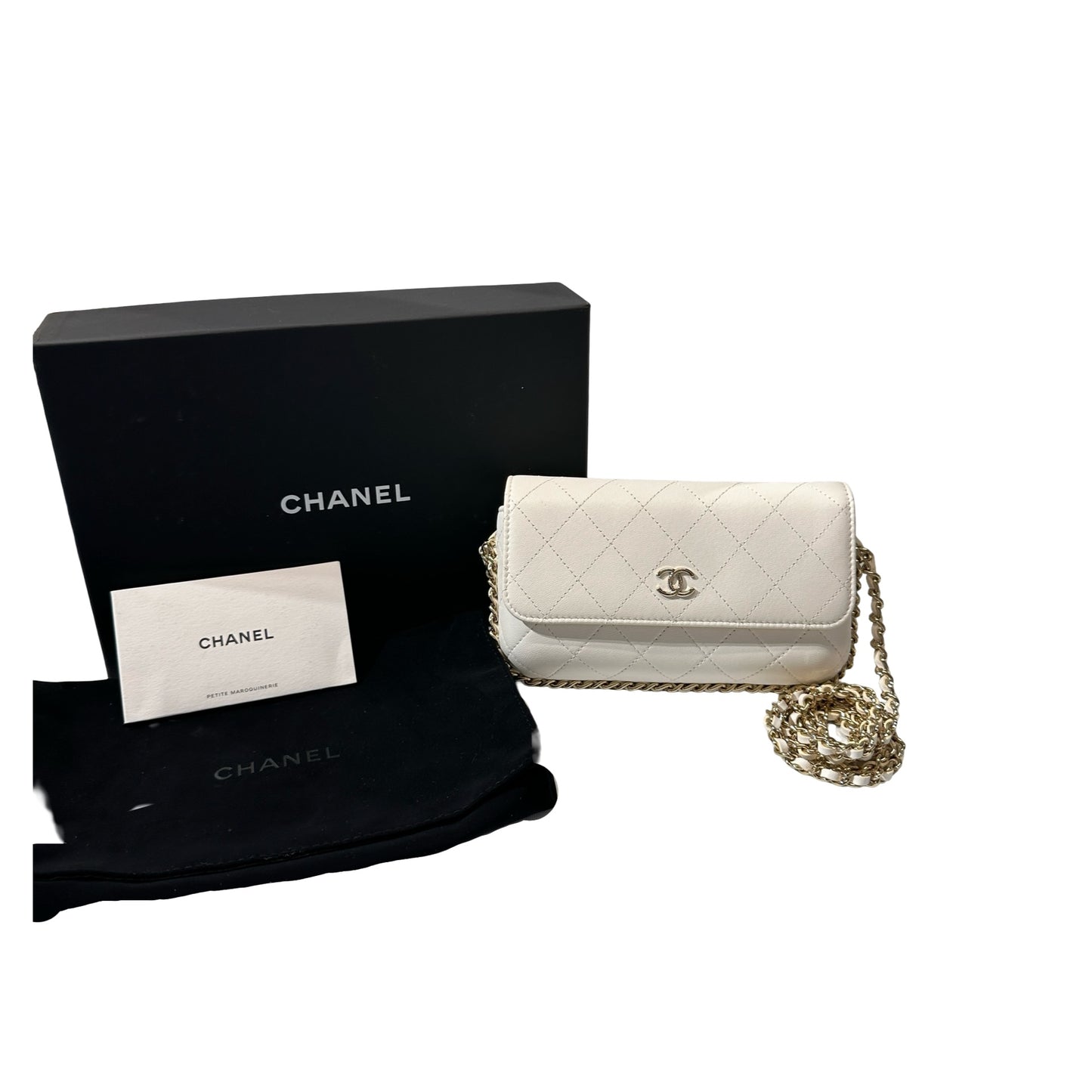 Used CHANEL Lambskin Leather Used Chanel FLAP Cross Body Bag GHW White