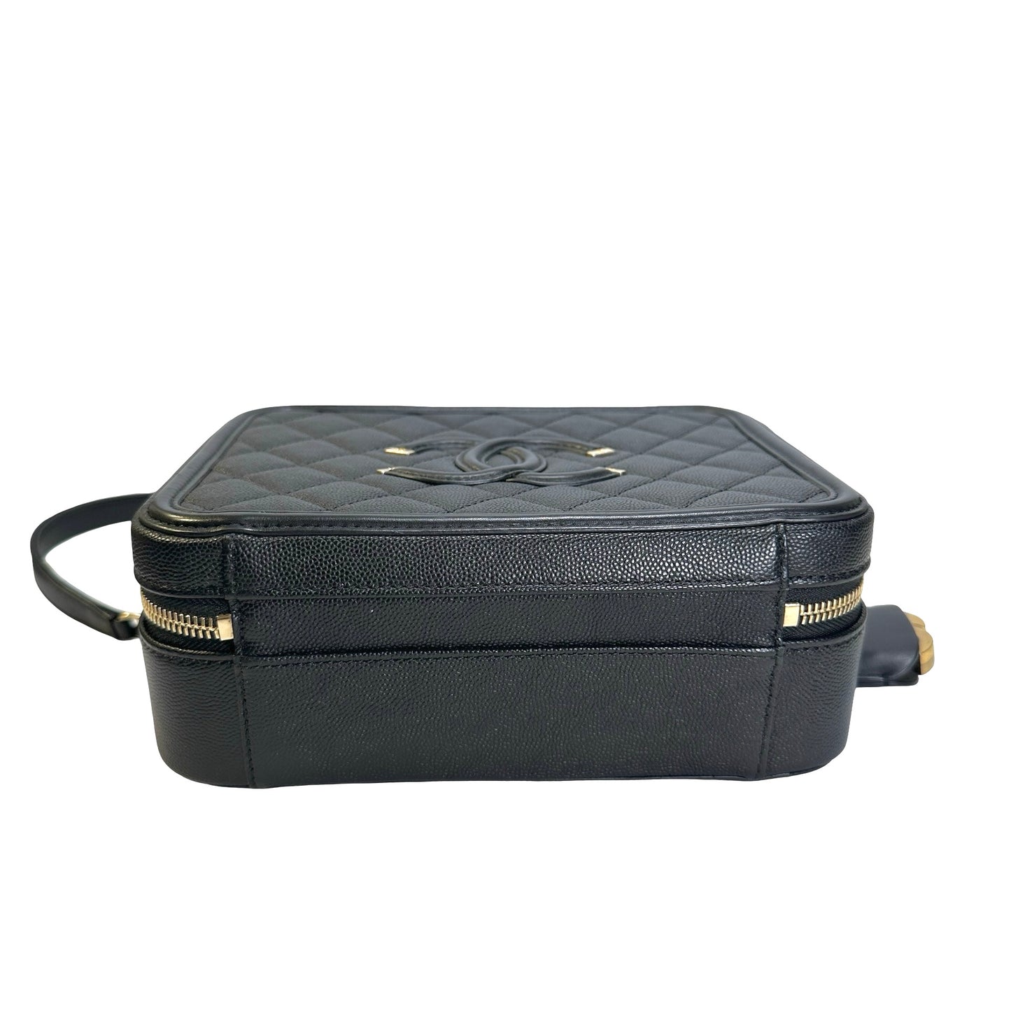 Used CHANEL Quilted Caviar CC Filigree Vanity Case Vanity case Black