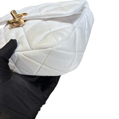 Used CHANEL Calfskin Leather Flap Cross Body Bag White GHW