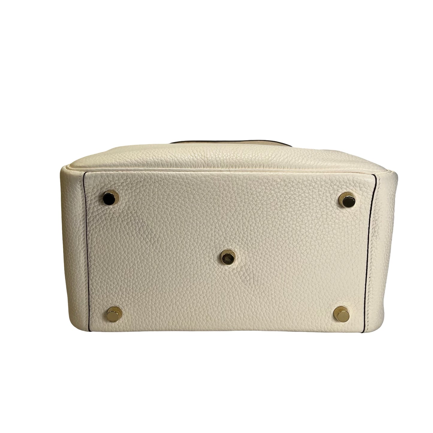 Used HERMES Leather Clemence Lindy Handbag Cream Off-White