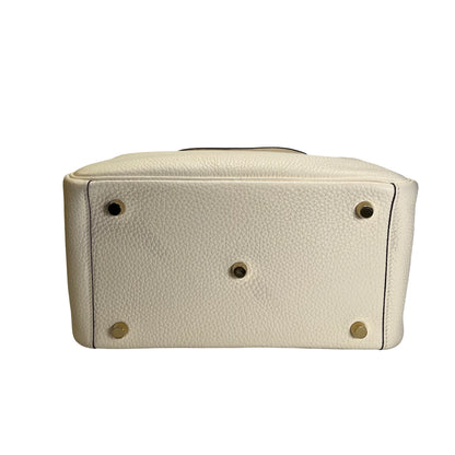 Used HERMES Leather Clemence Lindy Handbag Cream Off-White
