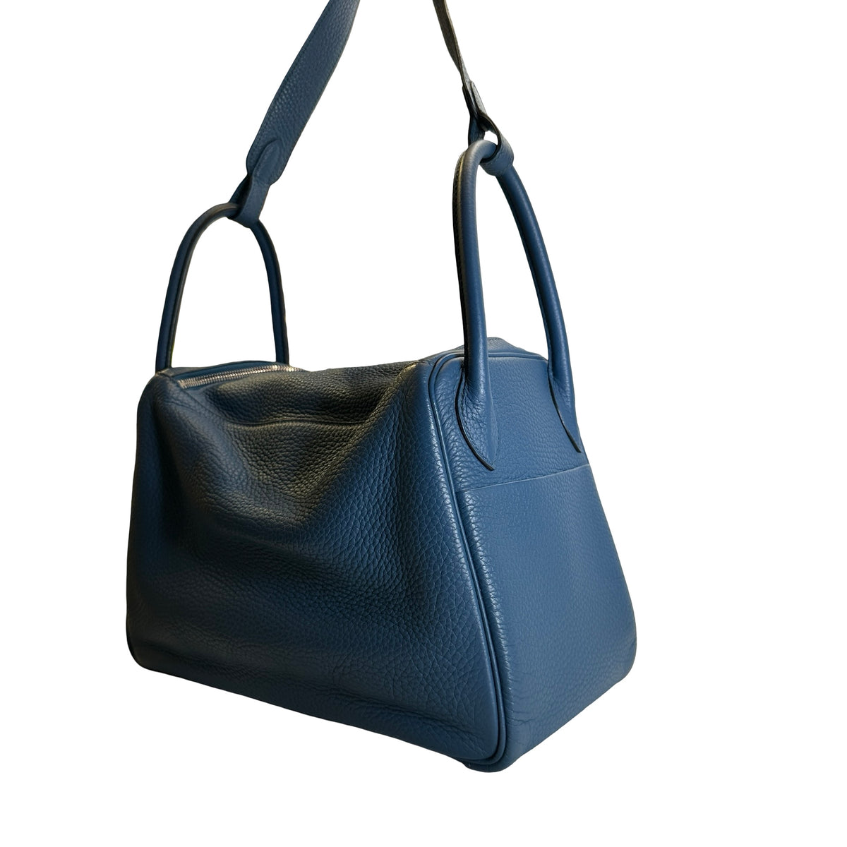 Used HERMES Leather Togo Lindy Handbag Blue PHW