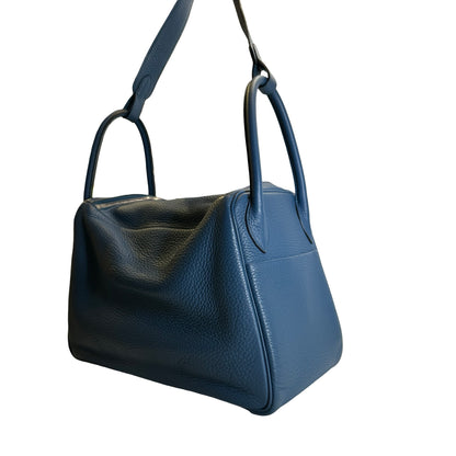 Used HERMES Leather Togo Lindy Handbag Blue PHW