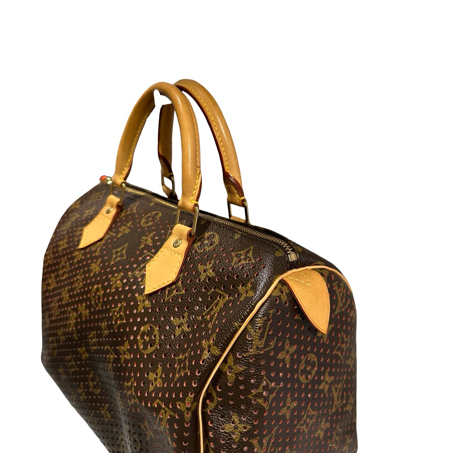 Used LOUIS VUITTON Monogram Perforated Speedy 30 Handbag Brown Fuchsia
