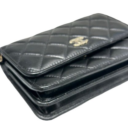 Used CHANEL WOC with PEARL Cross Body Bag Black GHW