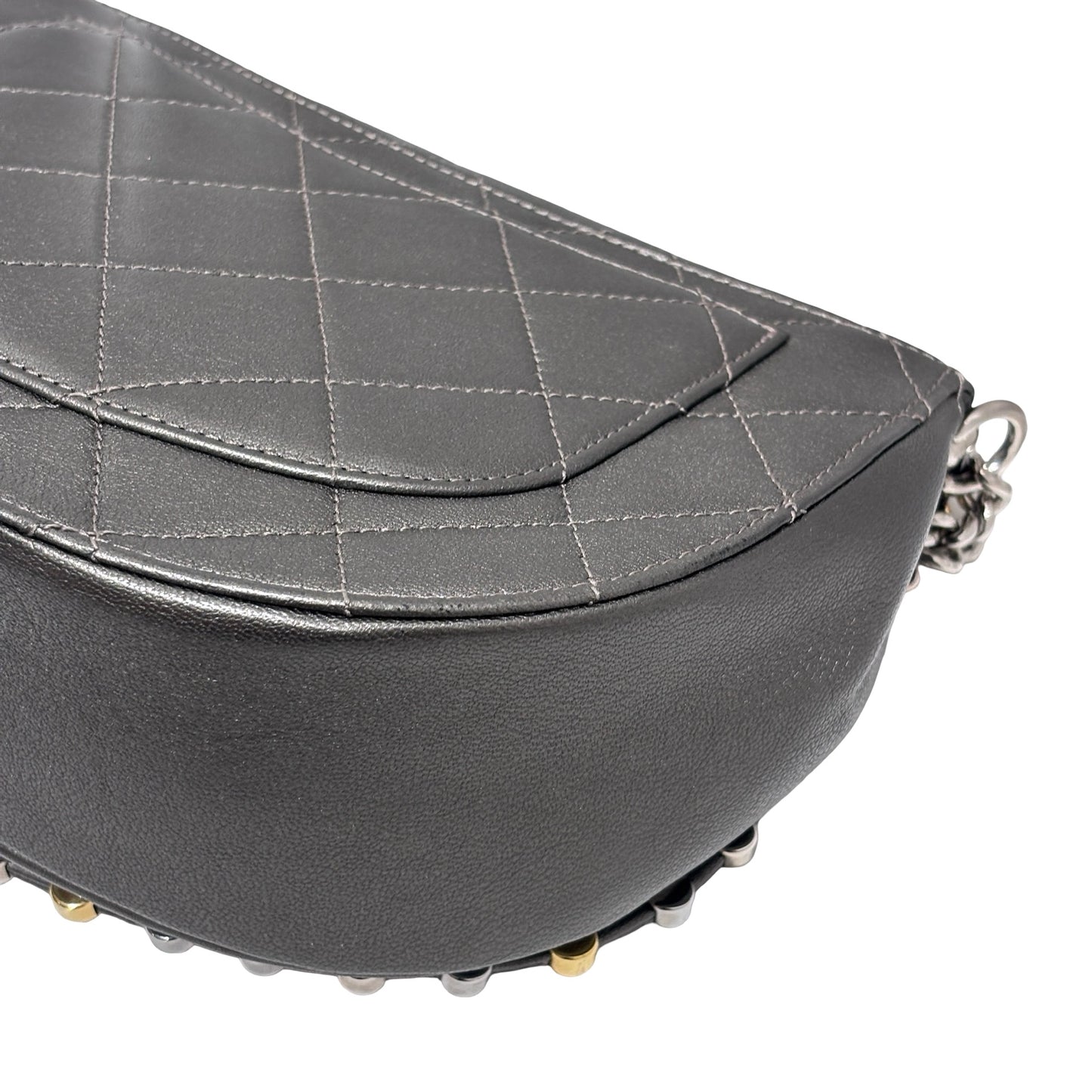 Used CHANEL Metallic Bubble Flap Bag Cross body bag Dark Grey