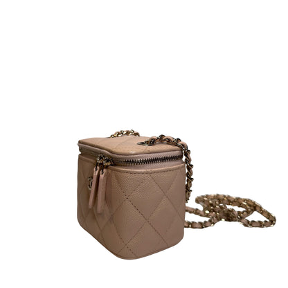 Used CHANEL Caviar Quilted Mini Vanity with Classic Chain Vanity case Beige Light Pink