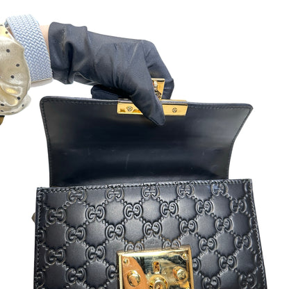 Used GUCCI Calfskin Leather Padlock Shoulder Bag Black GHW