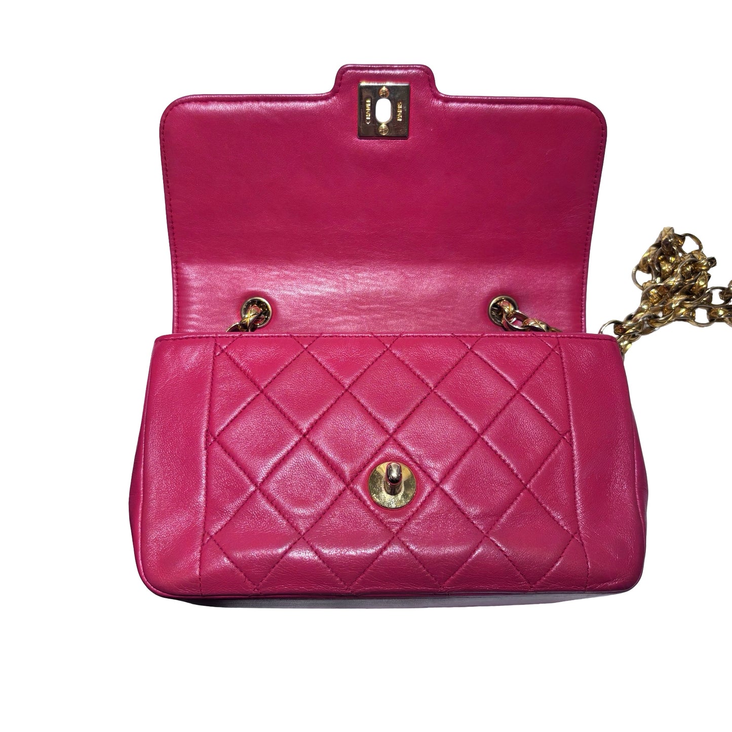 Used CHANEL Lambskin Leather Vintage Mini Bijoux Chain Flap Chain Shoulder Bag Pink GHW