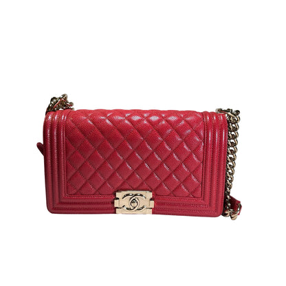 Used CHANEL Calfskin Boy Cross body bag Red GHW