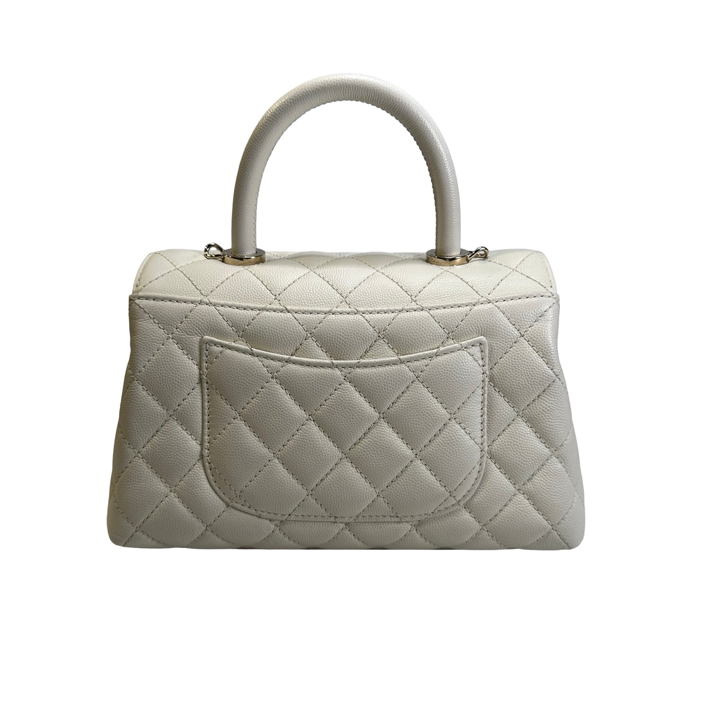 Used CHANEL Quilted Caviar Coco Handle Handbag White GHW