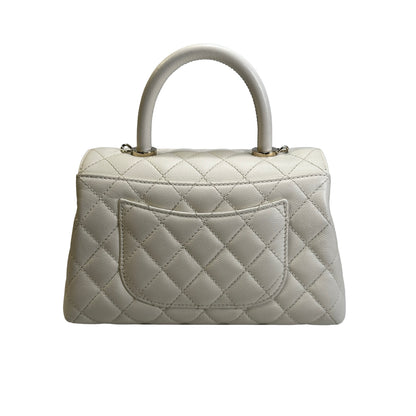 Used CHANEL Quilted Caviar Coco Handle Handbag White GHW