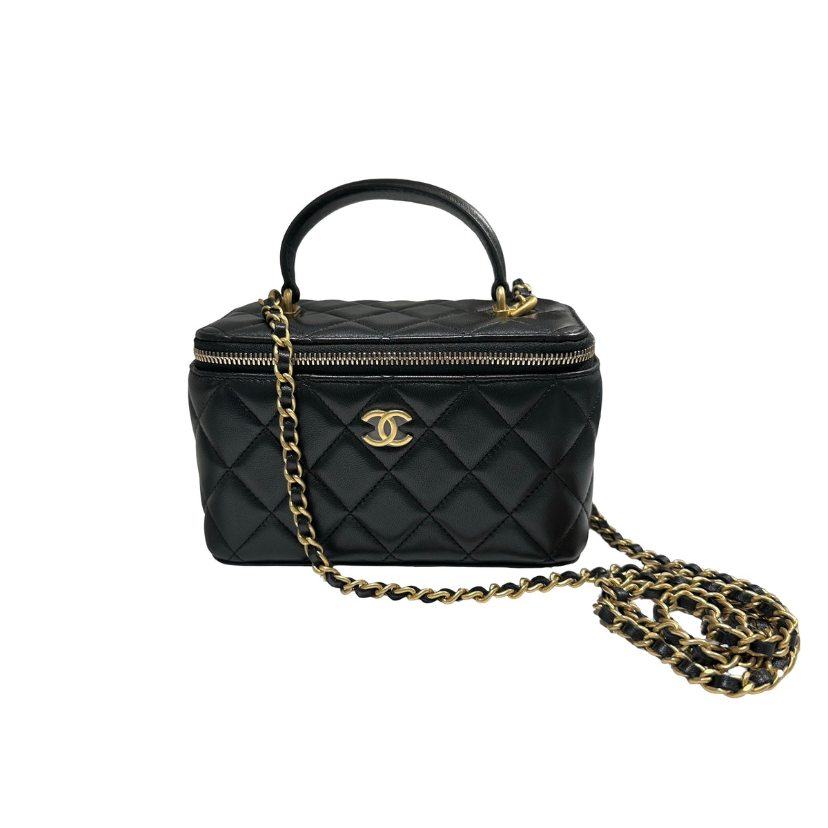 Used CHANEL Matelassé Lambskin Vanity Case Vanity case Black Gold