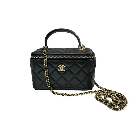 Used CHANEL Matelassé Lambskin Vanity Case Vanity case Black Gold