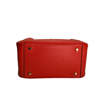 Used HERMES Togo Leather Mini Lindy Handbag Red GHW