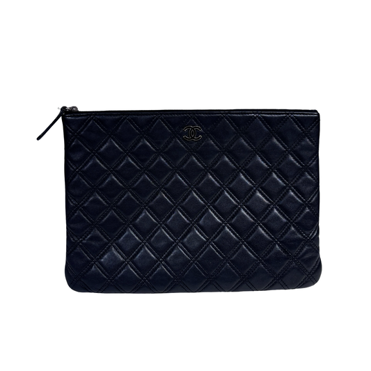 CHANEL BLACK LAMBSKIN CLUTCH PHW [20004170]
