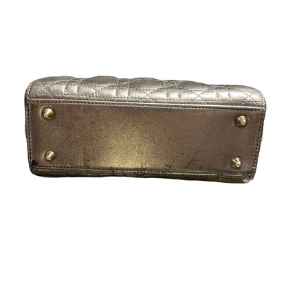 Used Dior Lady Dior Handbag Metallic Silver GHW