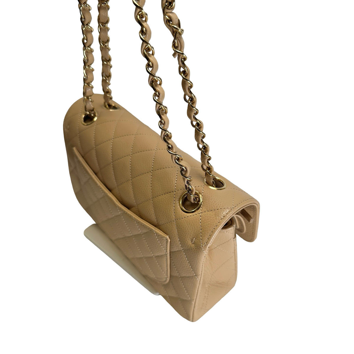 Brand New CHANEL Quilted Caviar Classic Flap Chain Shoulder Bag Beige Gold