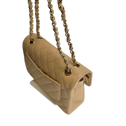 Brand New CHANEL Quilted Caviar Classic Flap Chain Shoulder Bag Beige Gold