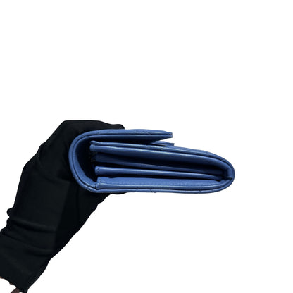 Used CHANEL Calfskin Leather Long Wallet Clutch Blue GHW