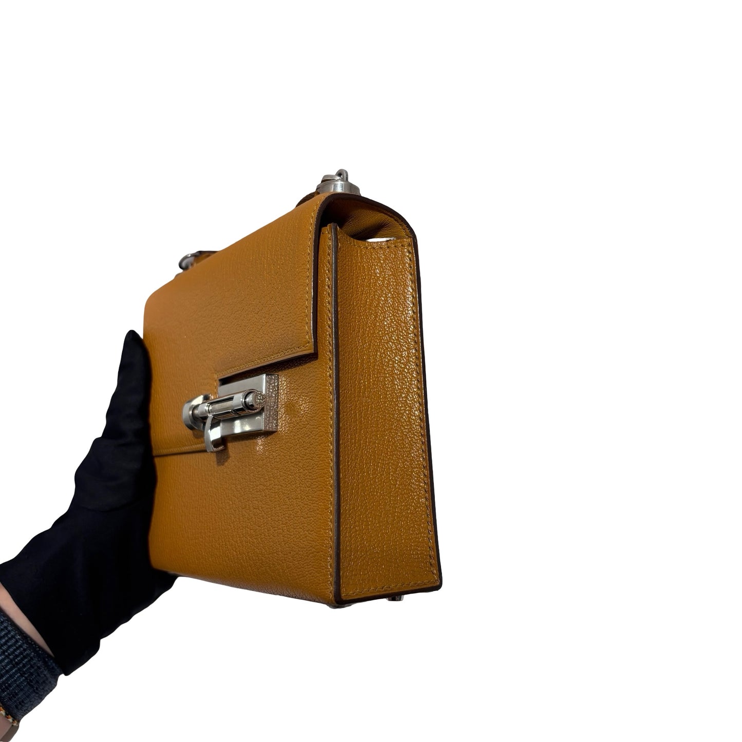 Used HERMES Chevre Mini Verrou Crossbody Bag 2S Sesame PHW