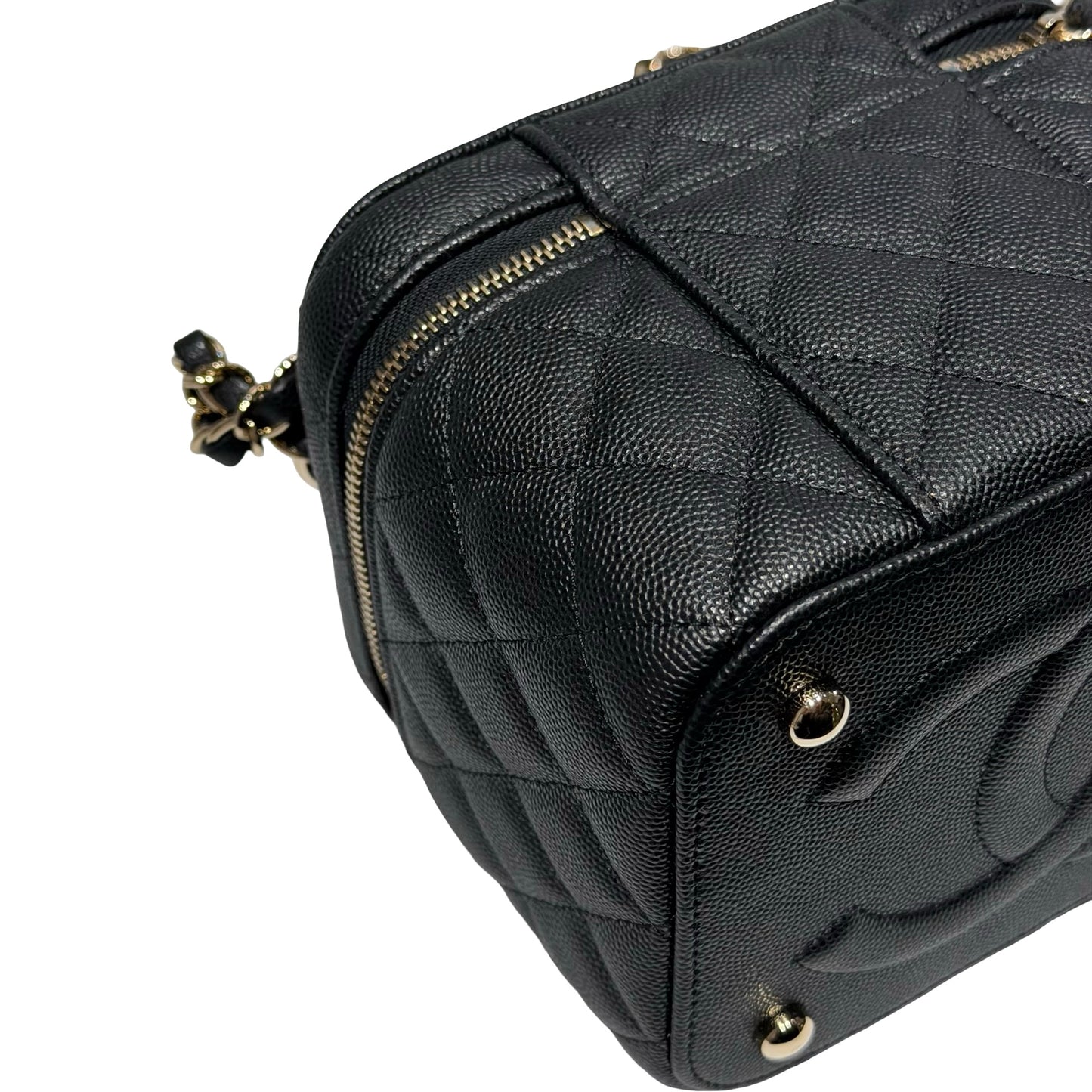 Unused Chanel Calfskin Leather Vanity Case Cross Body Bag Black GHW